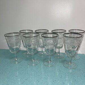 Cristal D Arques Vintage Etched Platinum Trim Water Goblets Set of 8